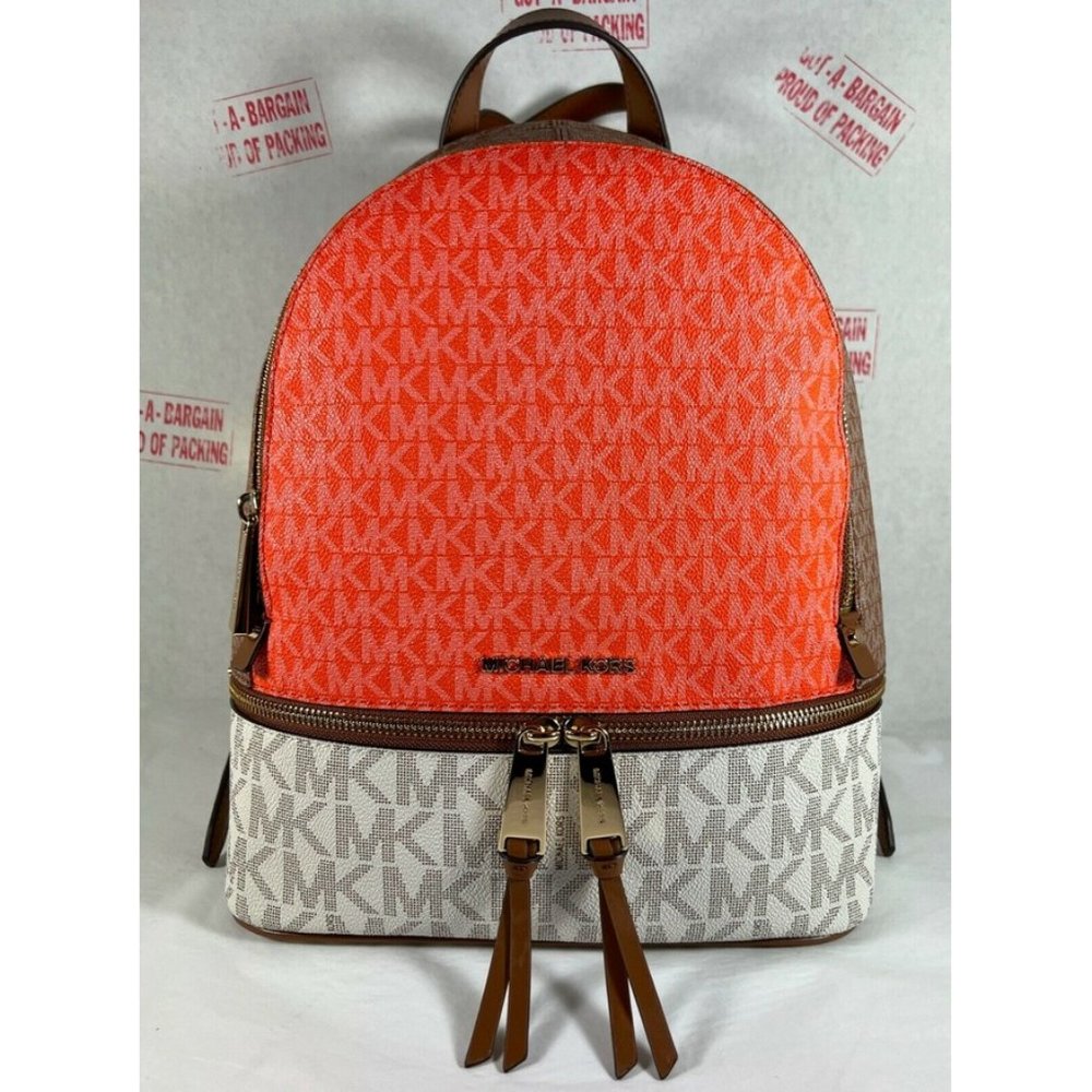 Michael Kors Rhea Zip Medium Leather MK Signature Backpack School Bag